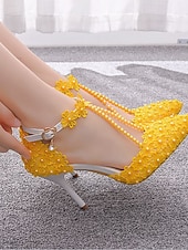 cheap Bride-Women's White Pearl T-Strap High Heel Wedding Shoes – Elegant Bridal Heels for Church Wedding