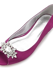cheap Mother of Bride/Groom-Women's Navy Blue Peep-Toe Flats with Rhinestone Embellishments – Elegant Satin Shoes for Weddings, Parties, and Formal Events