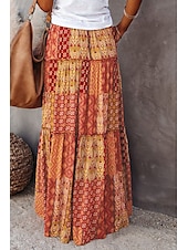 cheap Skirts-Women&#039;s Skirt Swing Long Skirt Bohemia Maxi Skirts Drawstring Print Graphic Solid Colored Causal Vacation Spring &amp; Summer Vintage Boho Red Blue Purple