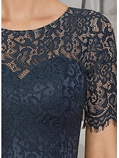 economico Lunghezza del tè-Abito A-Line madre della sposa per invitati al matrimonio elegante collo a scollo alto asimmetrico lunghezza tè in satin pizzo maniche corte con pieghe 2025 taglia personalizzata gratuita