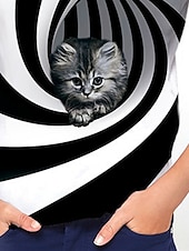 Недорогие 3D Животные для Девочек-Девочки 3D Животное Кот Футболка С короткими рукавами 3D печать Лето Весна Активный Мода Симпатичные Стиль Дети 3-12 лет на открытом воздухе Повседневные В помещении Стандартный