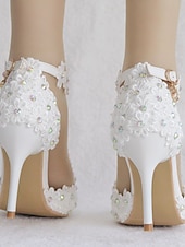 cheap Bride-Women's White Pearl T-Strap High Heel Wedding Shoes – Elegant Bridal Heels for Church Wedding