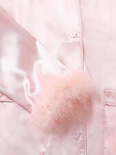 cheap Women&#039;s Loungewear-Women&#039;s Gift Loungewear Pajamas Sets Home Party Valentine&#039;s Day Feather Pure Color Silk Simple Soft Shirt Pant Fall Spring Summer Lapel Long Sleeve Long Pant Buckle Pocket Home Outfits