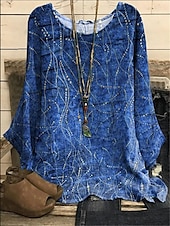 olcso Női Művészet és Dizájn Felsők-Női Blúz Pulóver Felső Levél Mintás Harang Ujjú Zöld Csillogó Hétköznapi Bohém Kerek Nyakú Oversized Fit Tavaszi Nyári Ruházat