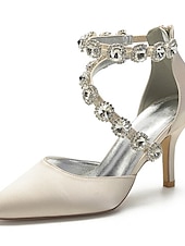 preiswerte Cocktail-lila Satin-Damenschuhe mit hohen Absätzen, Strassverzierungen und Knöchelriemen für Hochzeiten und Cocktailveranstaltungen