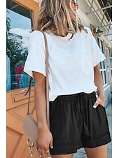 baratos Shorts de linho de algodão-Mulheres Normal Shorts inspirados em linho Calção Moda Básico Casual Curto Cintura Média Simples Bolsos Perna larga Folgado Leve Exterior Micro-Elástica Diário Feriado Streetwear Azul Claro Vermelho