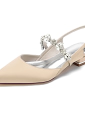 economico sposa-eleganti ballerine da sposa per matrimoni in giardino e in municipio, scarpe da sposa bianche a punta con cinturino in cristallo