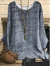 olcso Női Művészet és Dizájn Felsők-Női Blúz Pulóver Felső Levél Mintás Harang Ujjú Zöld Csillogó Hétköznapi Bohém Kerek Nyakú Oversized Fit Tavaszi Nyári Ruházat
