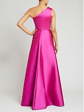 cheap PINK-Beach Wedding Sheath Evening Gown Elegant Dress Wedding Guest Cocktail Party Floor Length Sleeveless One Shoulder Satin with Overskirt Pure Color 2025