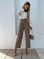 baratos Tops elegantes-Mulheres Camisa Social Blusa Tops de ilhas brancas Preto Branco Tecido Renda Botão Manga Longa Diário Final de semana Roupa de rua Casual Colarinho de Camisa Padrão S