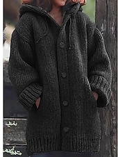 cheap Cardigans &amp; Outerwears-Women&#039;s Cardigan Sweater Basic Casual Soft Solid Color Maillard Chunky Open Front Buttons Knitted Long Sleeve Long Tops Knit Daily Weekend Black Gray Fall Winter