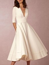 cheap Little White Dresses-Beach Wedding Beach Simple Wedding Dresses A-Line V Neck Sleeveless Court Train Satin Bridal Gowns With Pleats Ruched dress to impress 2025
