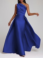 cheap PINK-Beach Wedding Sheath Evening Gown Elegant Dress Wedding Guest Cocktail Party Floor Length Sleeveless One Shoulder Satin with Overskirt Pure Color 2025