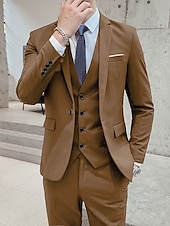 cheap Formal Suits-Black White Burgundy Men&#039;s Wedding Party/Evening Suits Solid Colored 3 Piece Formal Standard Fit Single Breasted One-button