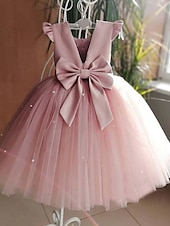 economico Abiti da damigella-Abito da cerimonia A-Line Lunghezza ginocchio Abito per ragazza di fiori Prima comunione Ragazze Abito prom carino in satin con Fiocco/i Tutu Fit 3-16 anni fai colpo