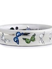 cheap Rings-rhinestone butterfly ring for women teen girls, elegant silver plated cubic zircon engagement ring, birthday anniverstay jewelry gift (blue, 6)