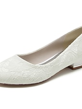 billige Mor til bruden/groom-Dame bryllup sko Valentines gaver Fest Blomstret Broderi Bryllupsleiligheter Brudesko Brudepike sko Flat hæl Rund Tå Elegant Søt Blonder Tøfler Svart Hvit Krystall