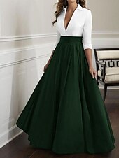cheap BLACK-A-Line Mother of the Bride Dress Wedding Guest Elegant &amp; Luxurious Plunging Neck Floor Length Satin Half Sleeve with Ruching