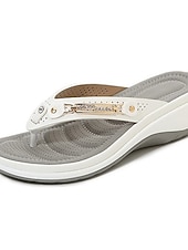 economico Infradito scivolosi-sandali infradito con zeppa bianca da donna con accenti di strass – comode scarpe estive casual