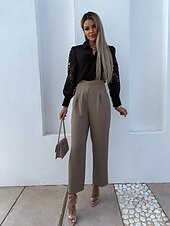 baratos Tops elegantes-Mulheres Camisa Social Blusa Tops de ilhas brancas Preto Branco Tecido Renda Botão Manga Longa Diário Final de semana Roupa de rua Casual Colarinho de Camisa Padrão S