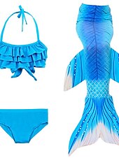 abordables Maillot de bain sirène-Enfants Fille Trois pièces Maillots de bain sirène Maillot de Bain Bikini Bikini Natation Le Jour des enfants Bloc de couleur Le style mignon Sexy Imprimer Maillots de bain 3-10 ans Eté Bleu