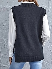 abordables Couleurs unies-Femme Pull Gilet mode basique Décontractées Couleur monochrome Col V Tricoté Sans Manches Tricoter Ecole du quotidien Sortie Noir Vin Eté Printemps