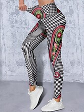 preiswerte Yoga Leggings &amp; Strumpfhosen-Damen Sport Leggings Gym Sport leggings Yogahose Elasthan Schwarz Kurz geschnittene Leggings Paisley-Muster Bauchkontrolle Kolbenheber Kleidung Yoga Fitness Fitnesstraining Laufen / Hochelastisch