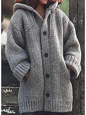 cheap Cardigans &amp; Outerwears-Women&#039;s Cardigan Sweater Basic Casual Soft Solid Color Maillard Chunky Open Front Buttons Knitted Long Sleeve Long Tops Knit Daily Weekend Black Gray Fall Winter