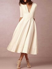 cheap Little White Dresses-Beach Wedding Beach Simple Wedding Dresses A-Line V Neck Sleeveless Court Train Satin Bridal Gowns With Pleats Ruched dress to impress 2025