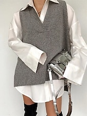 abordables Couleurs unies-Femme Pull Gilet mode basique Décontractées Couleur monochrome Col V Tricoté Sans Manches Tricoter Ecole du quotidien Sortie Noir Vin Eté Printemps