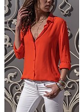 abordables Tops de Trabajo para Mujeres-Mujer Camisa Blusa Negro Blanco Amarillo Plano Color sólido Manga Larga Trabajo Casual Básico Cuello Camisero Regular S