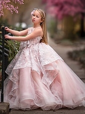 ieftine Rochii cu Flori-Copii Fete Rochie de fată cu flori Rochie Floral Floare Fără manșon Performanță Nuntă Petrecere Zdrobit Plasă Imprimeu Prințesă Dulce Bumbac Tulle Asimetric Rochie leagăn Rochie A line Vară 3-12 ani