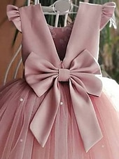 economico Abiti da damigella-Abito da cerimonia A-Line Lunghezza ginocchio Abito per ragazza di fiori Prima comunione Ragazze Abito prom carino in satin con Fiocco/i Tutu Fit 3-16 anni fai colpo