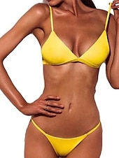 abordables Ensemble de bikinis-Femmes Normal Maillots de Bain Bikini 2 pièces trikini String Maillot de bain 2 pièces Dos Nu Sexy Vacances Tenues de plage Couleur Unie Bretelle Maillots de bain