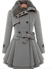 preiswerte Wintermäntel-Damen Mantel Freizeitjacke Täglich Valentinstag Winter Herbst Frühling Lang Mantel Regular Fit warm halten Klassisch &amp; Zeitlos Elegant und luxuriös Jacken Langarm Feste Farbe Mit Gürtel Kamel Rote