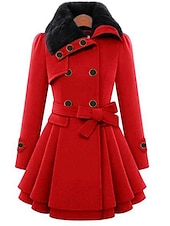 preiswerte Wintermäntel-Damen Mantel Freizeitjacke Täglich Valentinstag Winter Herbst Frühling Lang Mantel Regular Fit warm halten Klassisch &amp; Zeitlos Elegant und luxuriös Jacken Langarm Feste Farbe Mit Gürtel Kamel Rote