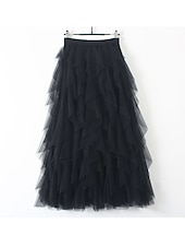 levne Jednoduché sukně-dámské swingové pracovní sukně tutu midi sukně plisované tyl jednobarevné kancelář / kariéra ulice podzim / podzim elegantní vintage móda černá růžová béžová šedá