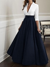 cheap BLACK-A-Line Mother of the Bride Dress Wedding Guest Elegant &amp; Luxurious Plunging Neck Floor Length Satin Half Sleeve with Ruching