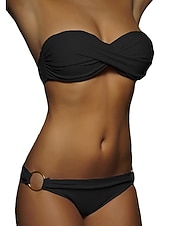 preiswerte Bikini-Sets-Damen Badeanzug Bikinis 2 Stück Cheeky-Bikinihose Bademode Rüschen 2 teilig Rückenfrei Sexy Strandbekleidung Sexy Glatt Einfarbig Trägerlos Ärmellos Badeanzüge