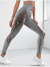 preiswerte Yoga Leggings &amp; Strumpfhosen-Damen Sport Leggings Gym Sport leggings Yogahose Elasthan Schwarz Kurz geschnittene Leggings Paisley-Muster Bauchkontrolle Kolbenheber Kleidung Yoga Fitness Fitnesstraining Laufen / Hochelastisch