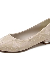 billige Mor til bruden/groom-Dame bryllup sko Valentines gaver Fest Blomstret Broderi Bryllupsleiligheter Brudesko Brudepike sko Flat hæl Rund Tå Elegant Søt Blonder Tøfler Svart Hvit Krystall