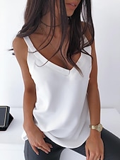 abordables Débardeurs et camisoles femme-Débardeur Caraco Femme Tops de Sortie Concert Noir Blanc Jaune Uni Sans Manches Casual Quotidien Basique Casual Col V Régulier S
