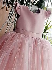 economico Abiti da damigella-Abito da cerimonia A-Line Lunghezza ginocchio Abito per ragazza di fiori Prima comunione Ragazze Abito prom carino in satin con Fiocco/i Tutu Fit 3-16 anni fai colpo
