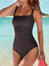 abordables Maillots de bain une pièce-Femmes Maillots de Bain Une Pièce Monokini Maillots de bain Maillot de bain Froncé Contrôle du ventre Mince Élégant Basique Couleur Unie Uni Bretelle Sans manches Maillots de bain