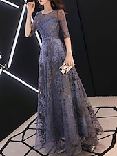 levne Délka podlahy-A-linii večerní šaty elegantní šaty svatební host formální večerní délka po zem poloviční rukáv šperkový výstřih tyl s vyšívacím vzorem  potisk volná velikost na míru