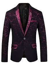 お買い得  ブレザー＆ジャケット-男性用 ブレザージャケット ブレザー レトロ風 仕様 ブラック ワイン ブルー スリムフィット シングルブレスト 一つボタン