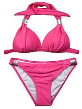 abordables Ensemble de bikinis-Femme Normal Maillots de Bain Bikinis 2 pièces Tanga Maillot de bain Licou 2 Pièces Dos ouvert Sexy Vacances Mode Couleur monochrome Col en V Sans Manches Maillots de bain