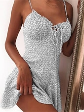 abordables Robes fleuries-Mini robe Femme Robe casual Sans Manches Printemps Eté - chaud robe sexy Lacet Imprimer Floral Vacances Fin de semaine Mince 2023 Boom Vente Robe Jaune foncé Rose Claire Blanche Jaune Pourpre fonc