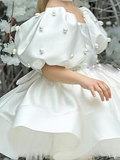 preiswerte Kleider für die Blumenmädchen-kinderkleidung Mädchen Blumenmädchen Kleid Kleid Feste Farbe Einfarbig Kurzarm Formal Hochzeit Party Rüschen Gitter Puffärmel Kuschelig Süß Polyester Übers Knie A Linie Kleid Tüll-Kleid