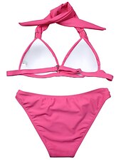 abordables Ensemble de bikinis-Femme Normal Maillots de Bain Bikinis 2 pièces Tanga Maillot de bain Licou 2 Pièces Dos ouvert Sexy Vacances Mode Couleur monochrome Col en V Sans Manches Maillots de bain